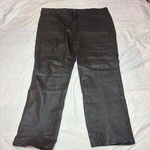 KS Genuine Leather Pants Mens Size 48x31 Black Straight Leg Motorcycle